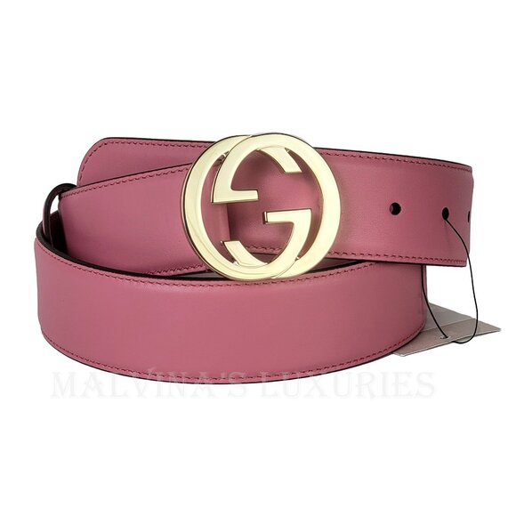 GUCCI BELT ‎546386 BLONDIE GG LOGO GOLDTONE BUCKLE PINK LEATHER sz 90/ 36 main image 8